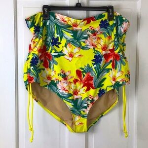 Cacique Floral High Waist Bikini Bottom Swim Retro Ruched Sides Plus Size 28 New